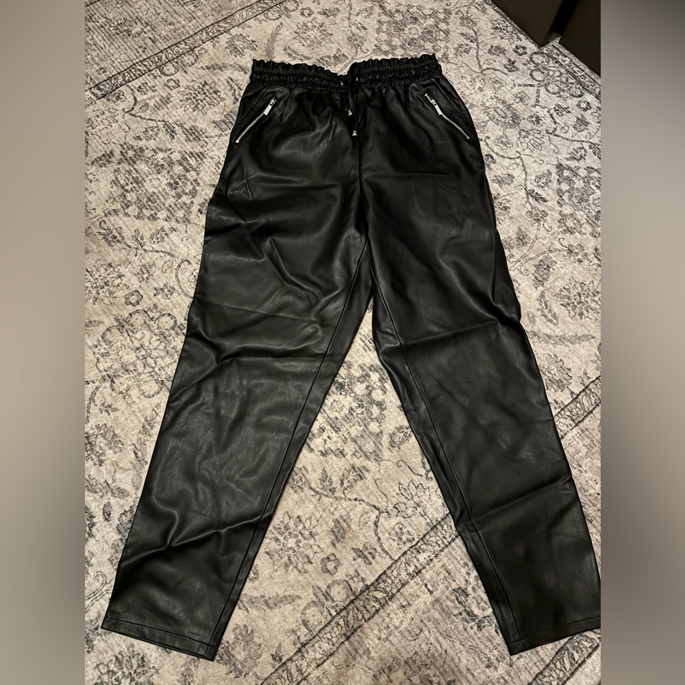 Lipsy Faux Leather Joggers in Black